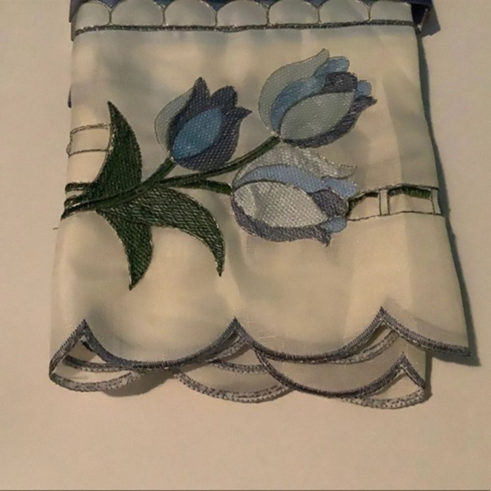 3PC Blue Tulips Kitchen Curtain Set